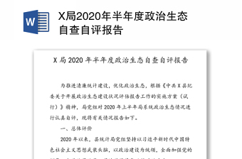 X局2020年半年度政治生态自查自评报告