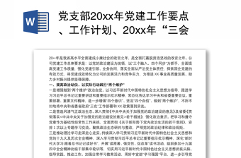 党支部20xx年党建工作要点、工作计划范文、20xx年“三会一课”及主题党日活动计划