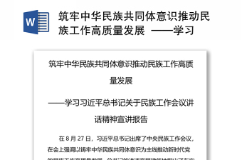 筑牢中华民族共同体意识推动民族工作高质量发展  ——学习习近平总书记关于民族工作会议讲话范本精神宣讲报告