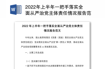 2024年上半年一把手落实全面从严治党主体责任情况报告范本履行责任制个人工作汇报总结